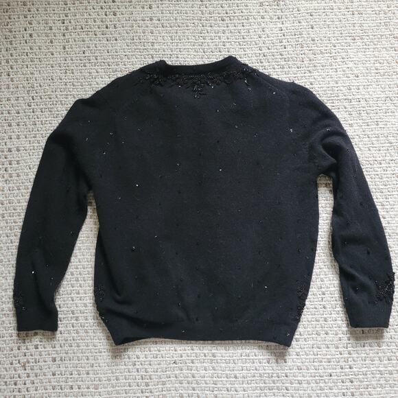 Vintage Womens 38 Lambswool Angora Cardigan Sweater Black Beaded Sequins - Picture 8 of 9